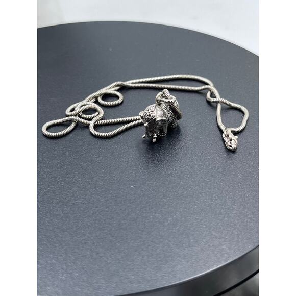 Sterling Silver Elephant Trunk Up Good Luck Pendant and 925 Chain Necklace - Picture 12 of 13